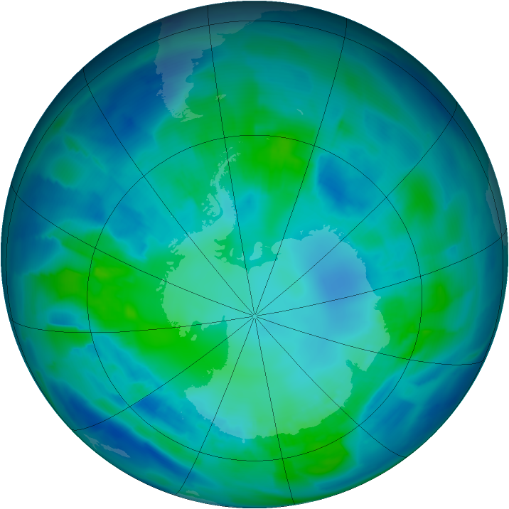 Antarctic ozone map for 20 April 2012